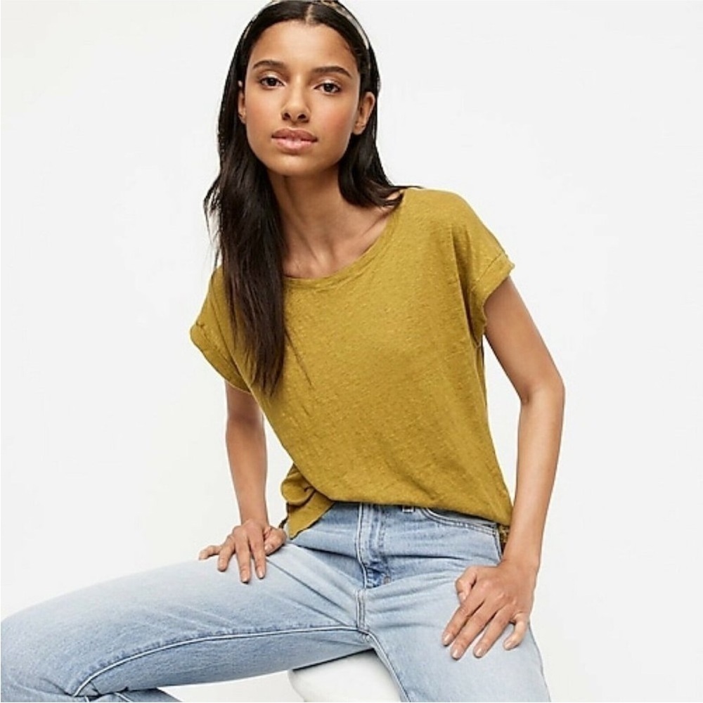 POINT SUR Gold Relaxed Boxy Fit Linen Blend Short Sleeve T-Shirt